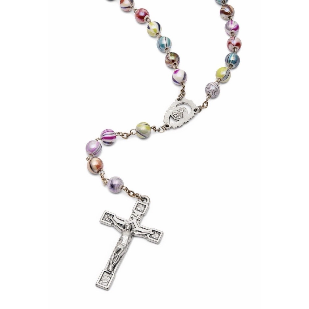 Multicolor Catholic Rosary in 0,31" Arlecchino Beads with a Decorated Our Lady o - Picture 2 of 7